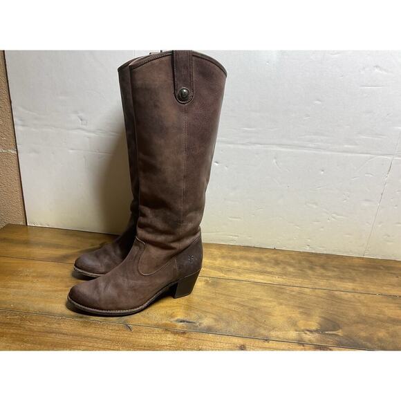 Frye-Women's 8B Jackie #76575 Brown Distressed Leather Tall Western Riding Boot - Picture 1 of 11